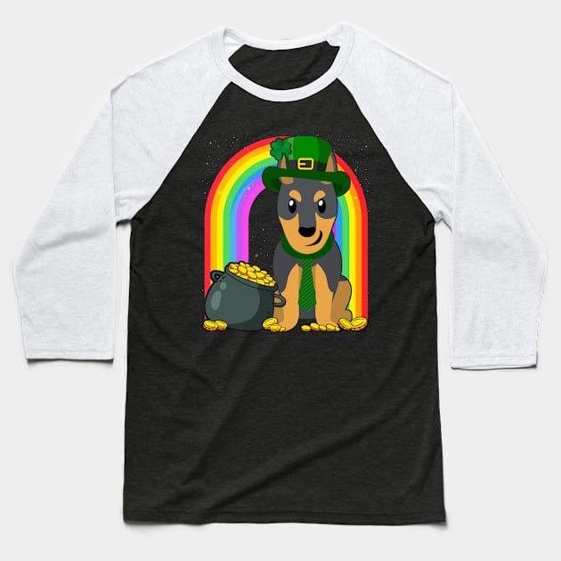 Doberman Rainbow Irish Clover St Patrick Day Dog Gift design Baseball T-Shirt by theodoros20